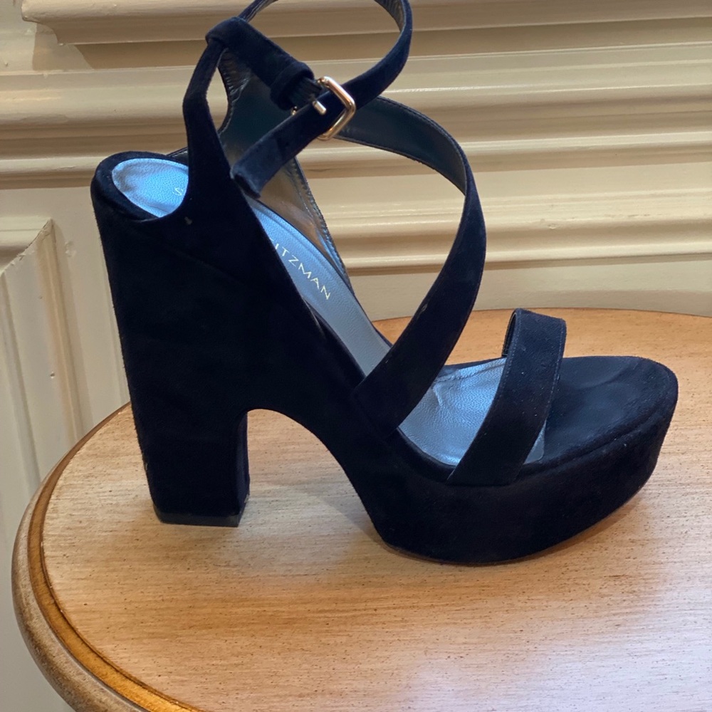 Stuart weitzman shoes black wedge sandal heels 10
